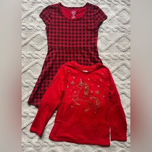Girl 5/6 Christmas Clothes Bundle - Short Sleeve Plaid Dress & Long Sleeve Shirt